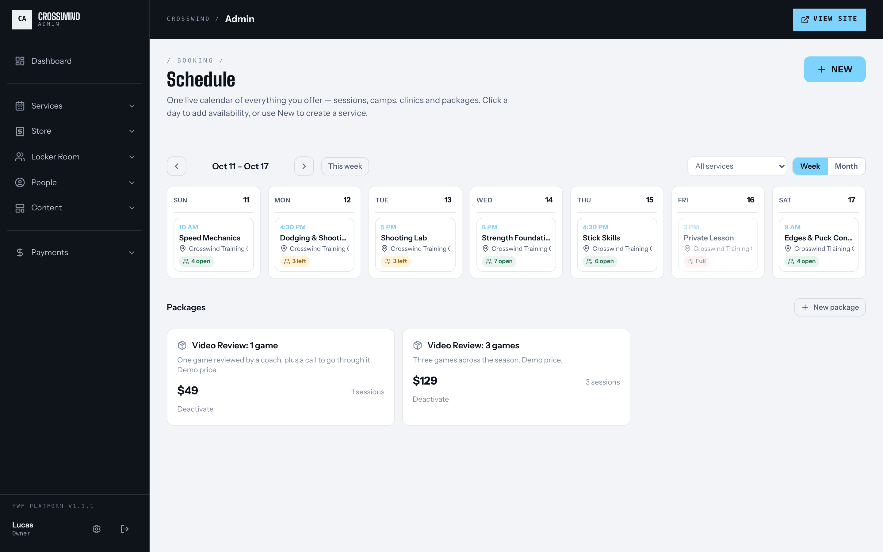 The NextShift booking schedule in the dashboard