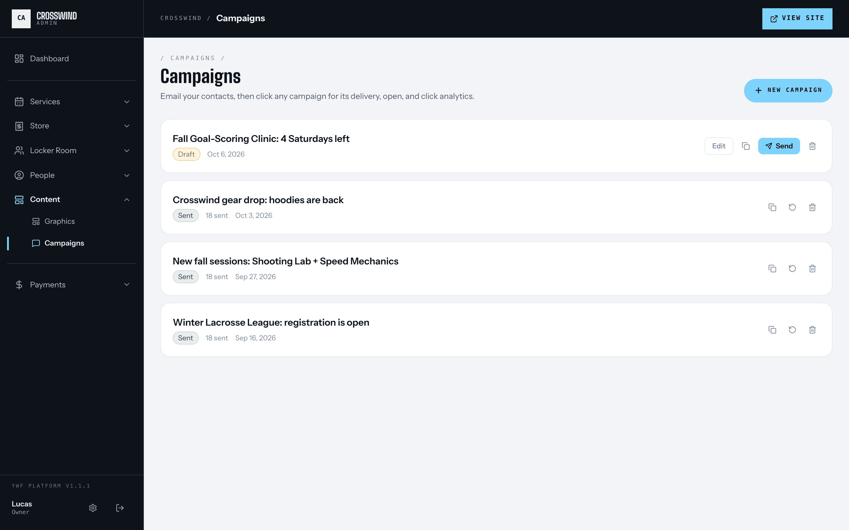 Email campaigns in the dashboard