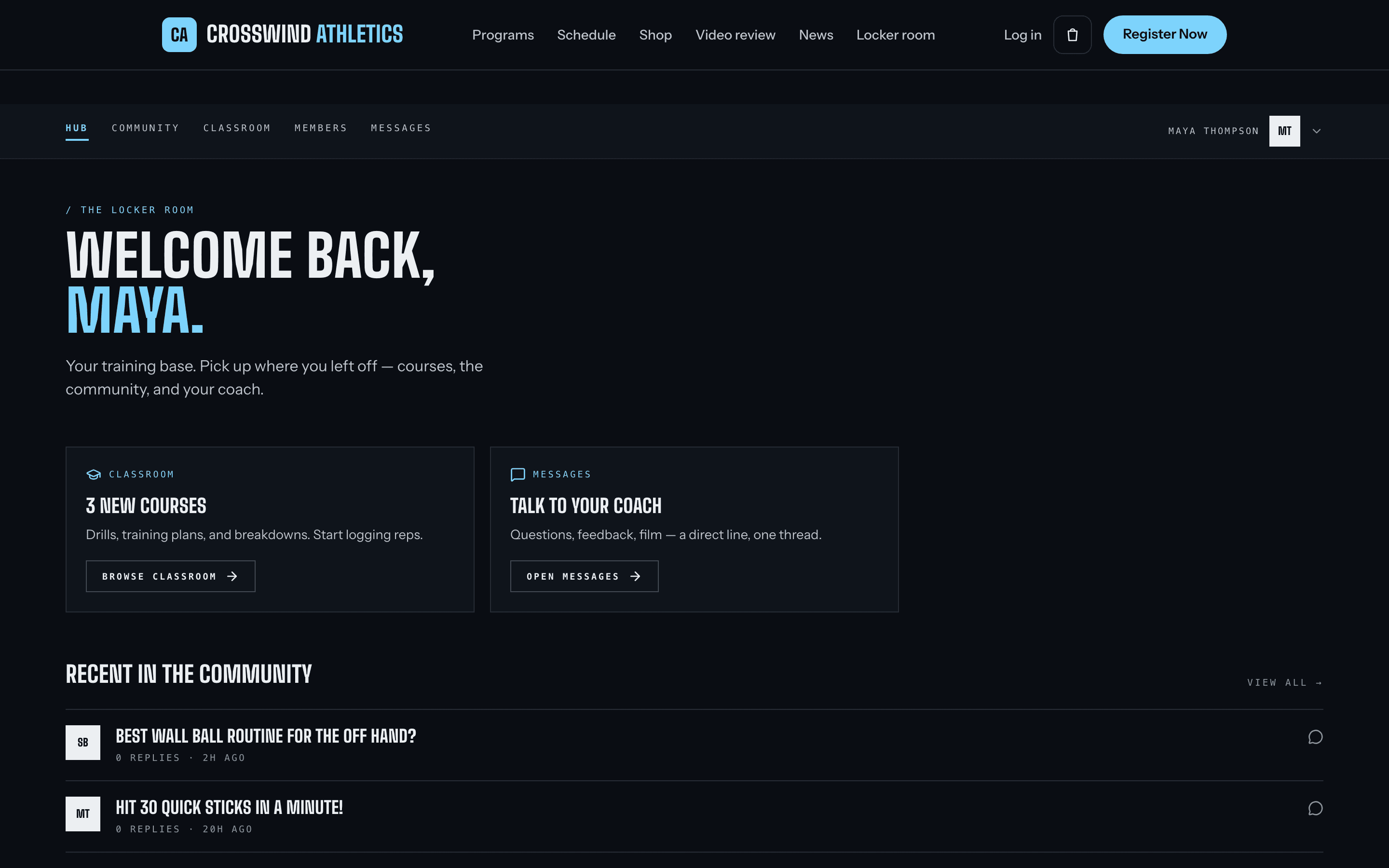 The Locker Room: online programs for members