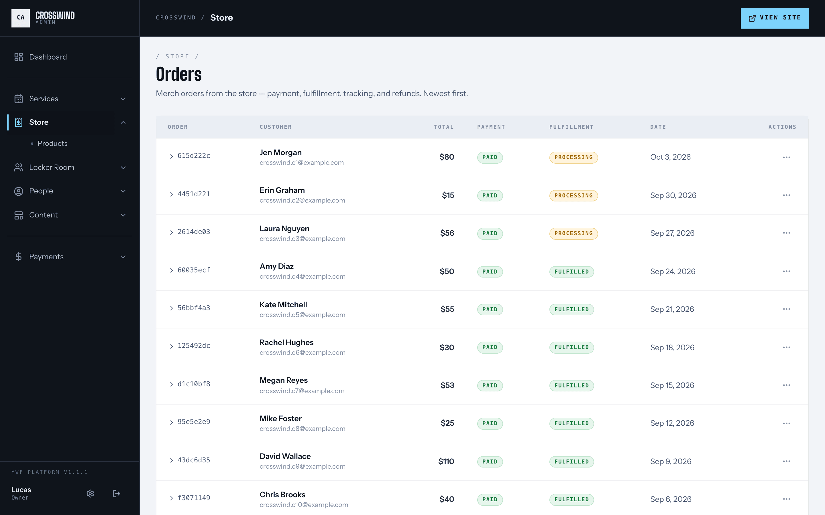 Store products and orders in the NextShift dashboard
